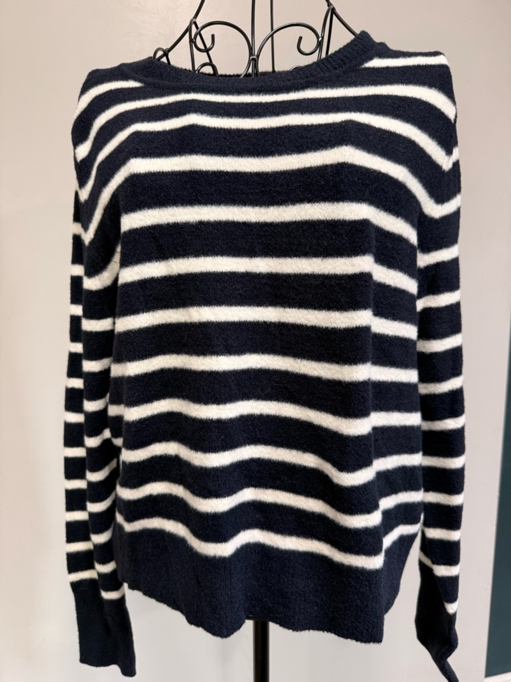 Banana Republic Navy and White Striped Crewneck Sweater